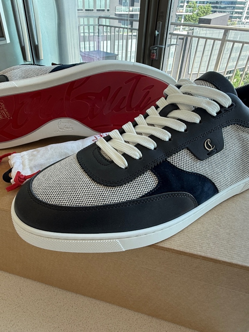 BRAND NEW Christian Louboutin Tutti Run Flat Sneaker 45 Marine Summertime NIB